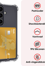NoXx Hoes Geschikt voor Samsung S24 Plus Hoesje Pasjeshouder Cover Shock Proof Case Siliconen Hoes Met Kaarthouder Met Screenprotector - Transparant