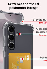 NoXx Hoes Geschikt voor Samsung S24 Plus Hoesje Pasjeshouder Cover Shock Proof Case Siliconen Hoes Met Kaarthouder Met Screenprotector - Transparant