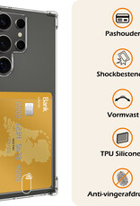 Nomfy Hoesje Geschikt voor Samsung S24 Ultra Hoesje Pasjeshouder Shockproof Pas Houder Met 2x Screenprotector - Hoesje Geschikt voor Samsung Galaxy S24 Ultra Hoes Met Kaarthouder - Transparant