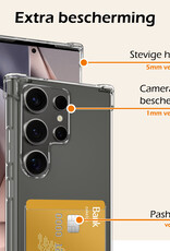 Nomfy Hoesje Geschikt voor Samsung S24 Ultra Hoesje Pasjeshouder Shockproof Pas Houder Met 2x Screenprotector - Hoesje Geschikt voor Samsung Galaxy S24 Ultra Hoes Met Kaarthouder - Transparant
