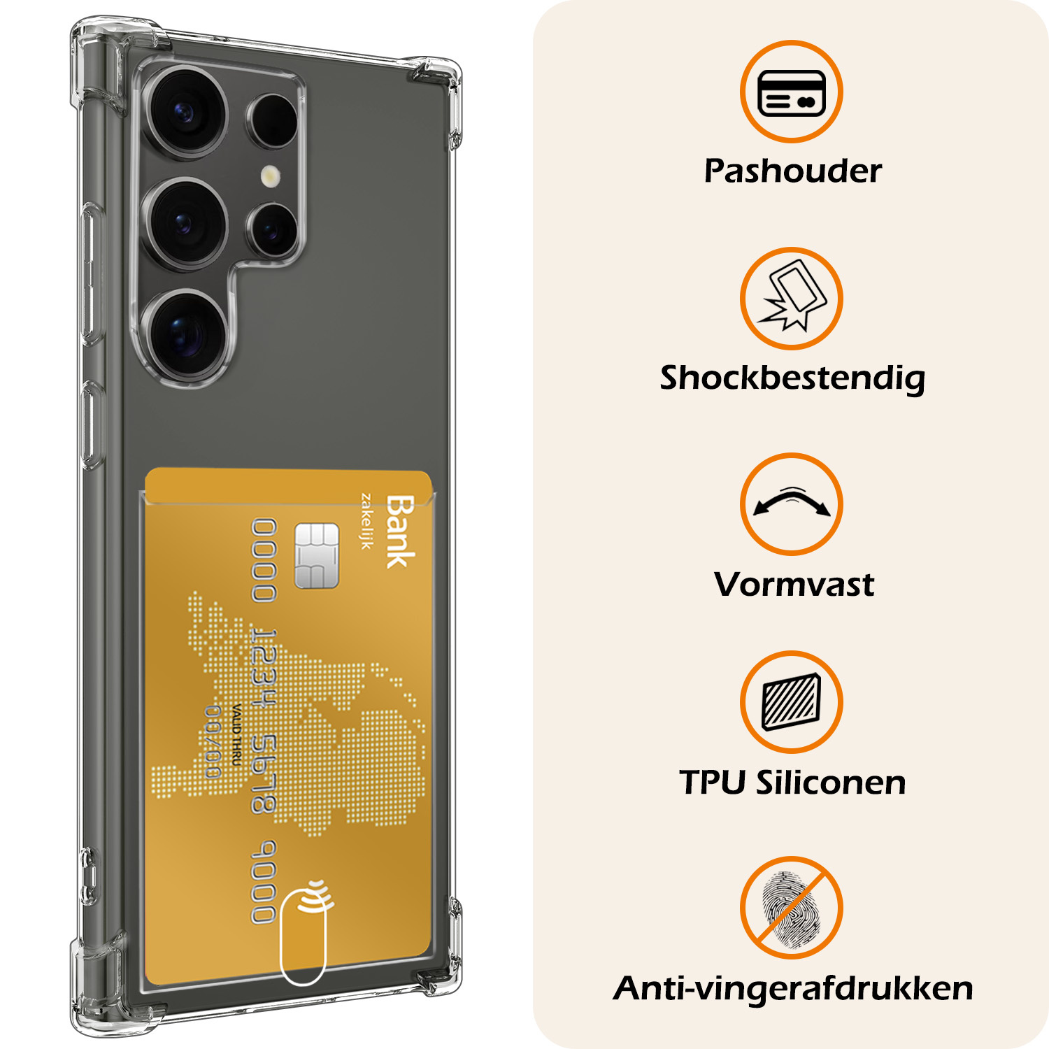Nomfy Hoesje Geschikt voor Samsung S24 Ultra Hoesje Pasjeshouder Shockproof Pas Houder - Hoesje Geschikt voor Samsung Galaxy S24 Ultra Hoes Met Kaarthouder - Transparant - 2 PACK