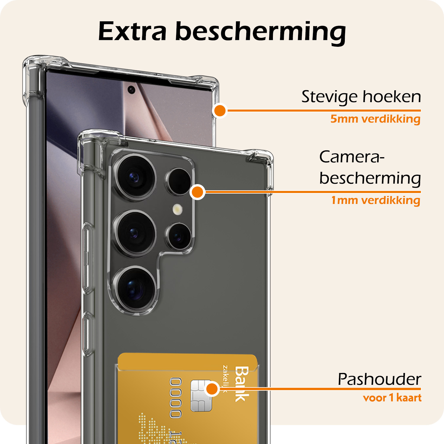 Nomfy Hoesje Geschikt voor Samsung S24 Ultra Hoesje Pasjeshouder Shockproof Pas Houder - Hoesje Geschikt voor Samsung Galaxy S24 Ultra Hoes Met Kaarthouder - Transparant - 2 PACK
