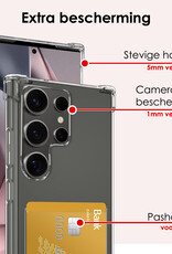 NoXx Hoes Geschikt voor Samsung S24 Ultra Hoesje Pasjeshouder Cover Shock Proof Case Siliconen Hoes Met Kaarthouder Met 2x Screenprotector - Transparant