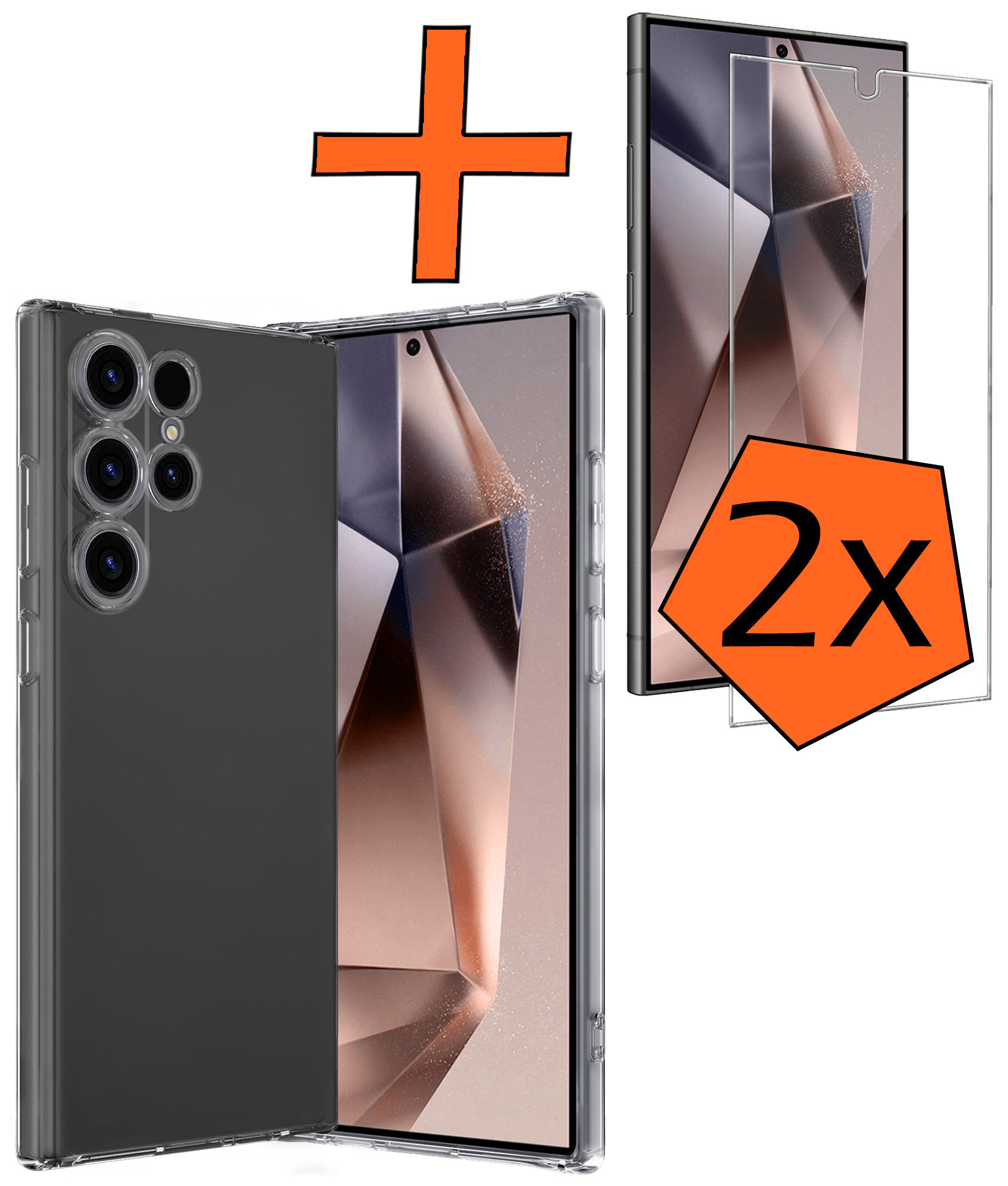 Nomfy Hoesje Geschikt voor Samsung S24 Ultra Hoesje Siliconen Cover Case Met 2x Screenprotector - Hoes Geschikt voor Samsung Galaxy S24 Ultra Hoes Back Case - Transparant