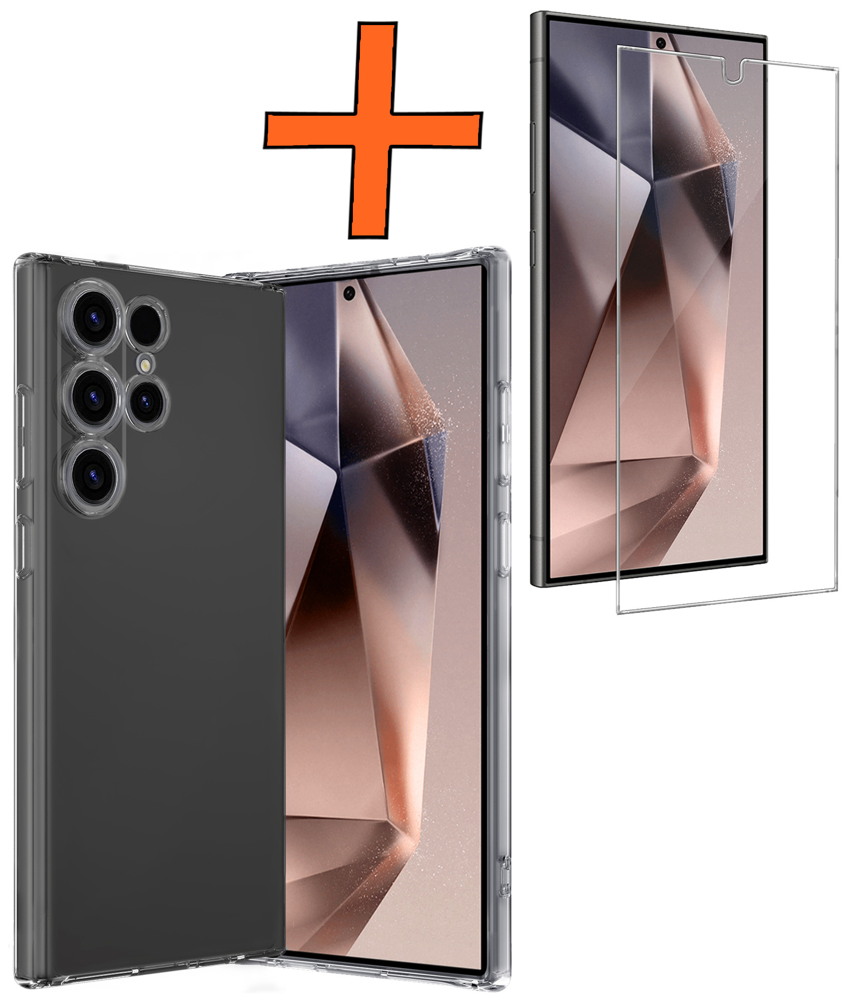 Nomfy Hoesje Geschikt voor Samsung S24 Ultra Hoesje Siliconen Cover Case Met Screenprotector - Hoes Geschikt voor Samsung Galaxy S24 Ultra Hoes Back Case - Transparant