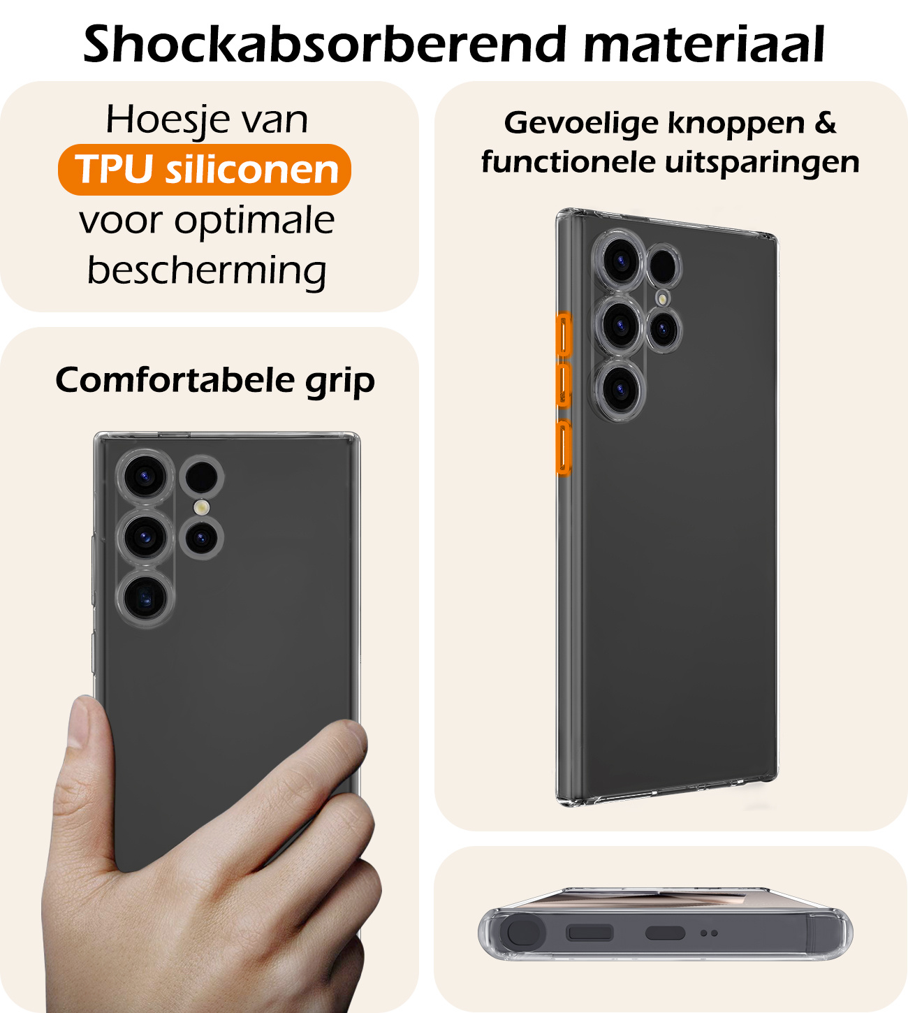 Nomfy Hoesje Geschikt voor Samsung S24 Ultra Hoesje Siliconen Cover Case Met Screenprotector - Hoes Geschikt voor Samsung Galaxy S24 Ultra Hoes Back Case - Transparant