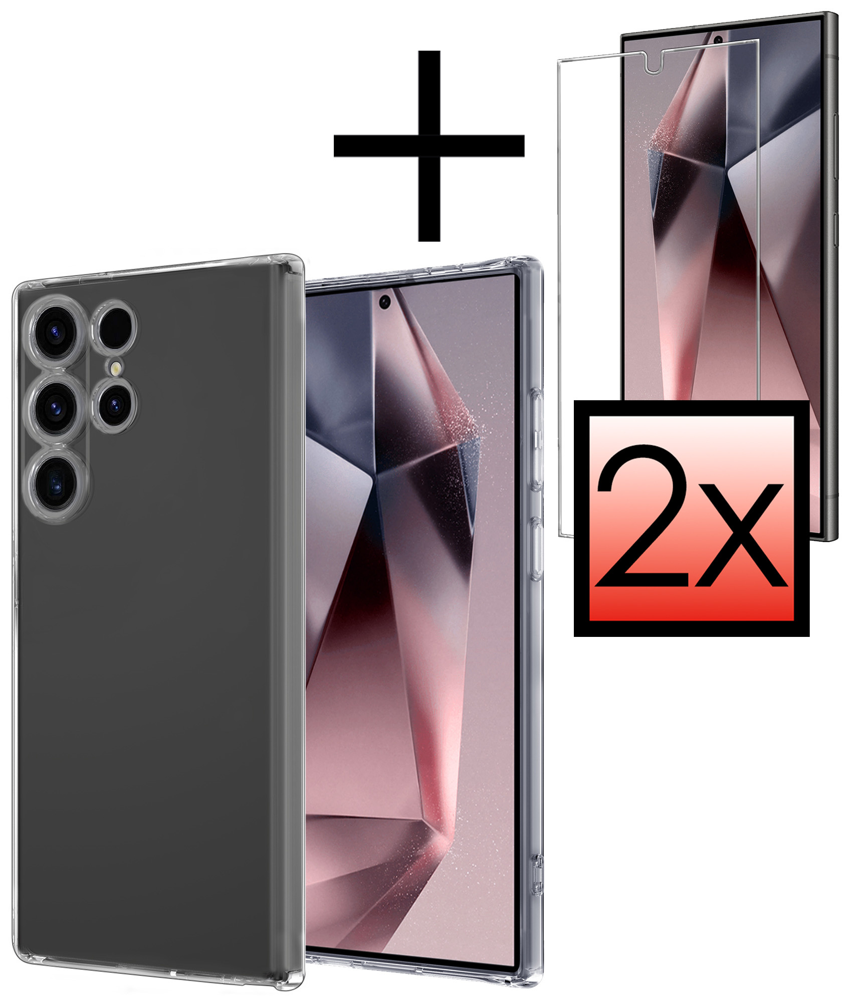 NoXx Hoes Geschikt voor Samsung S24 Ultra Hoesje Cover Siliconen Back Case Hoes Met 2x Screenprotector - Transparant