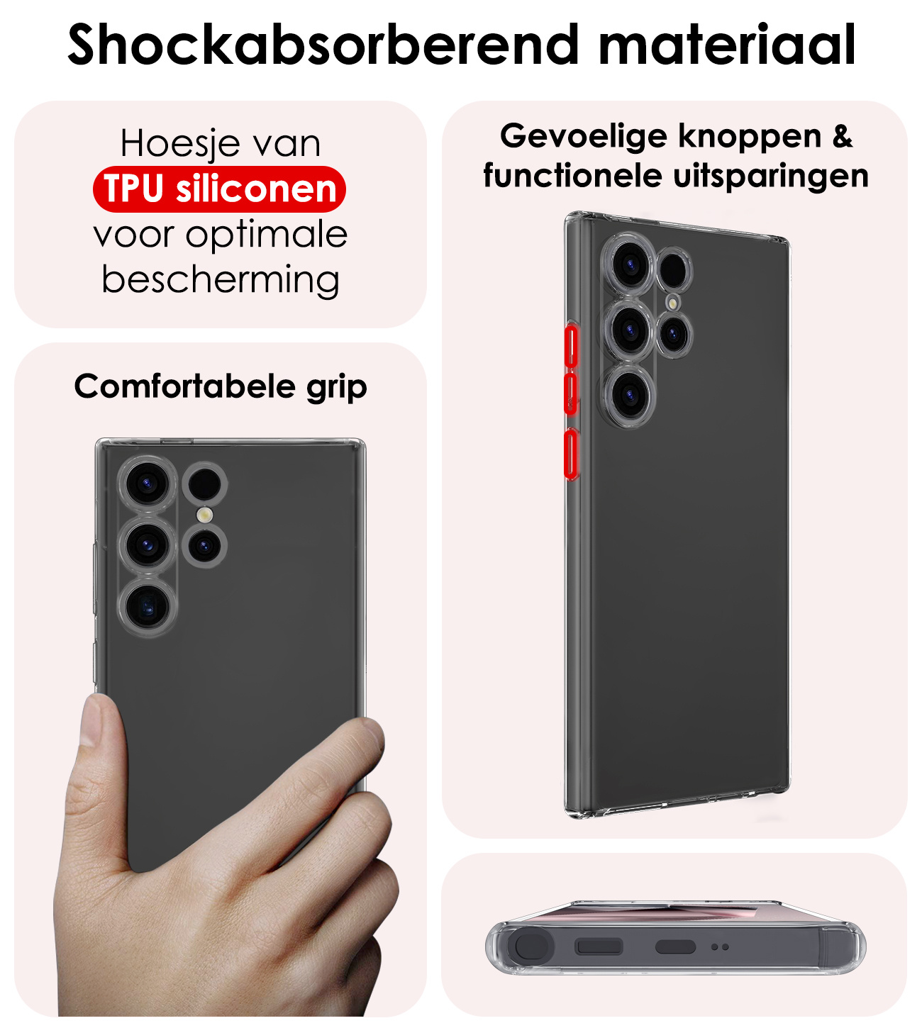 NoXx Hoes Geschikt voor Samsung S24 Ultra Hoesje Cover Siliconen Back Case Hoes Met 2x Screenprotector - Transparant