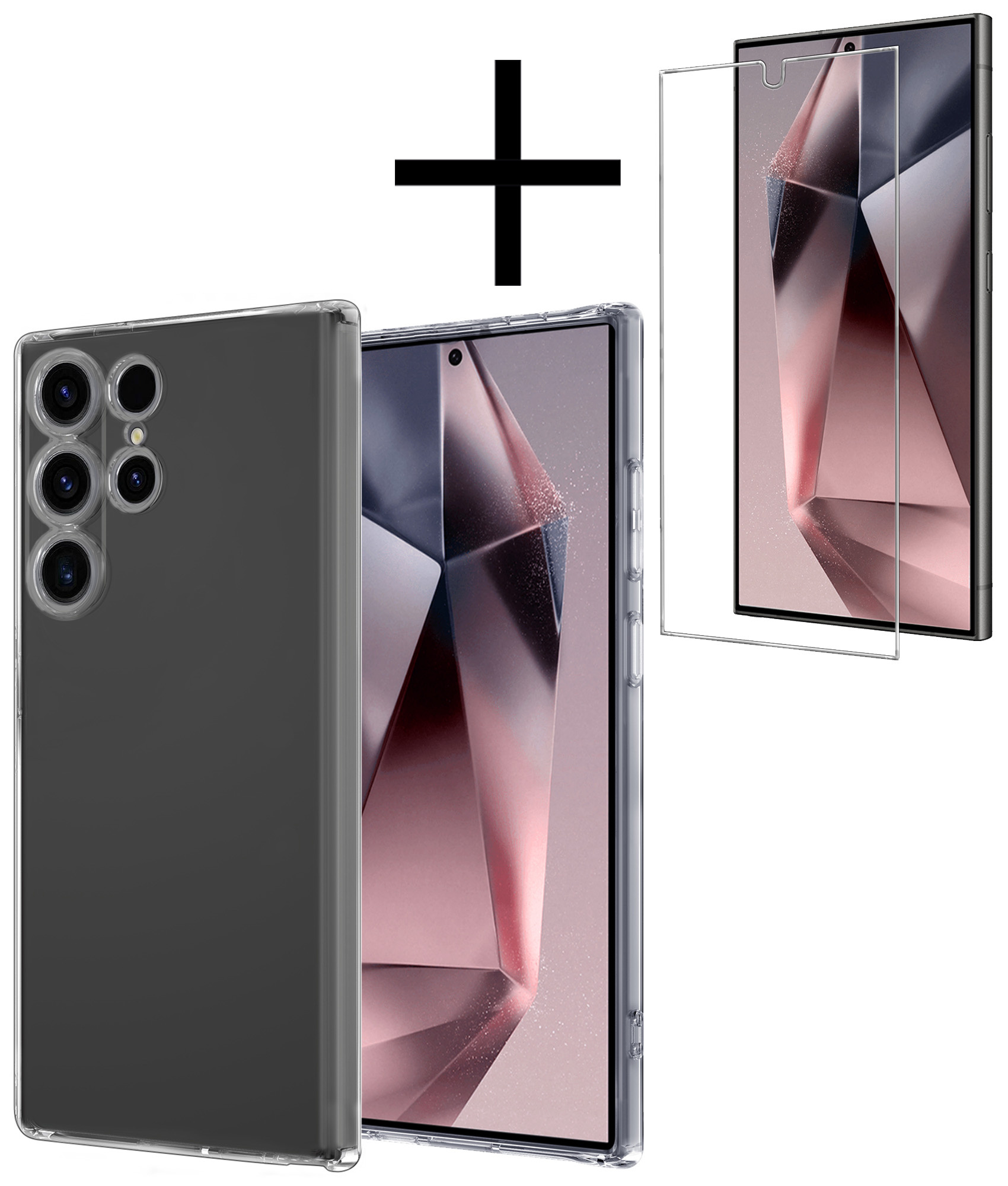 NoXx Hoes Geschikt voor Samsung S24 Ultra Hoesje Cover Siliconen Back Case Hoes Met Screenprotector - Transparant