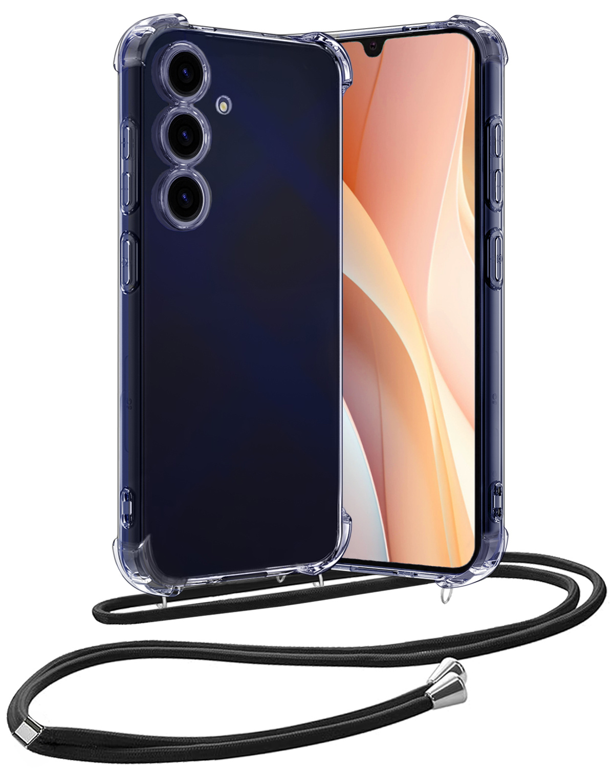 Nomfy Hoesje Geschikt voor Samsung A15 Hoesje Shock Proof Transparant Met Telefoonketting Case Shock Koord - Hoesje Geschikt voor Samsung Galaxy A15 Shock Proof Case Met Koord - Transparant
