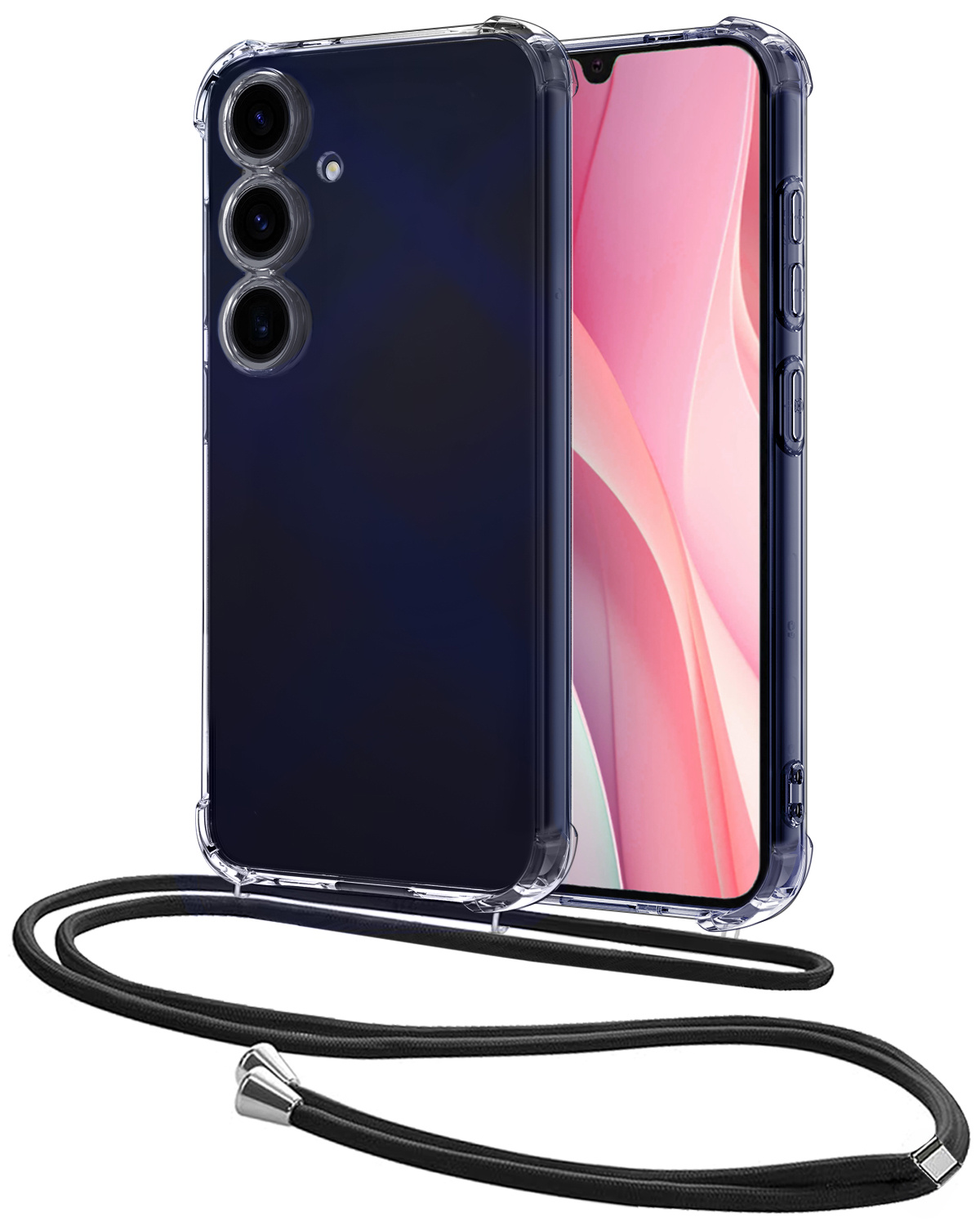 NoXx Hoes Geschikt voor Samsung A15 Hoesje Transparant Met Telefoonkoord Cover Shock Proof Case Koord Hoes