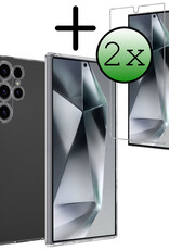 BASEY. Hoes Geschikt voor Samsung S24 Ultra Hoesje Siliconen Back Cover Case Met 2x Screenprotector - Hoesje Geschikt voor Samsung Galaxy S24 Ultra Hoes Cover Hoesje - Transparant