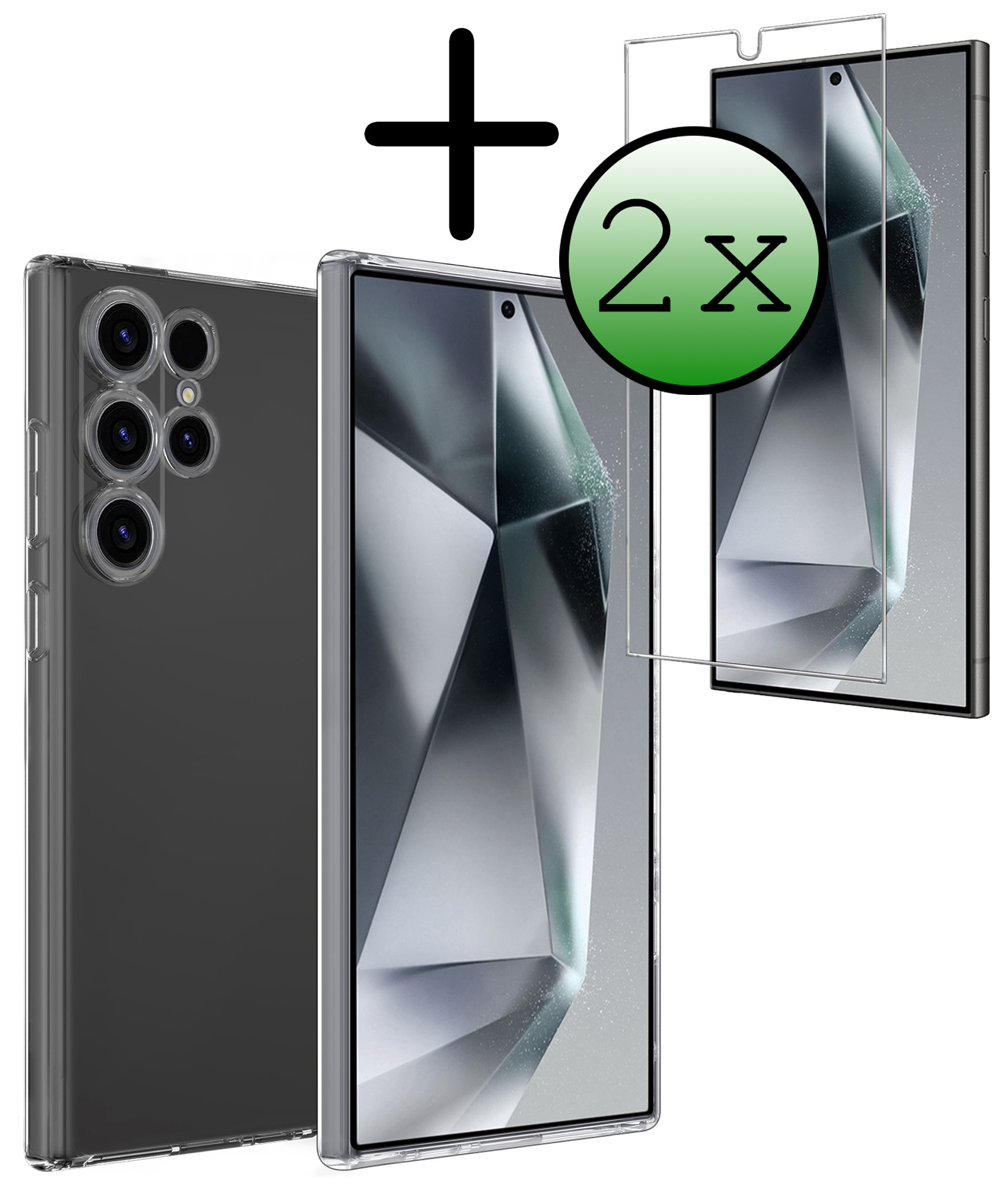 BASEY. Hoes Geschikt voor Samsung S24 Ultra Hoesje Siliconen Back Cover Case Met 2x Screenprotector - Hoesje Geschikt voor Samsung Galaxy S24 Ultra Hoes Cover Hoesje - Transparant