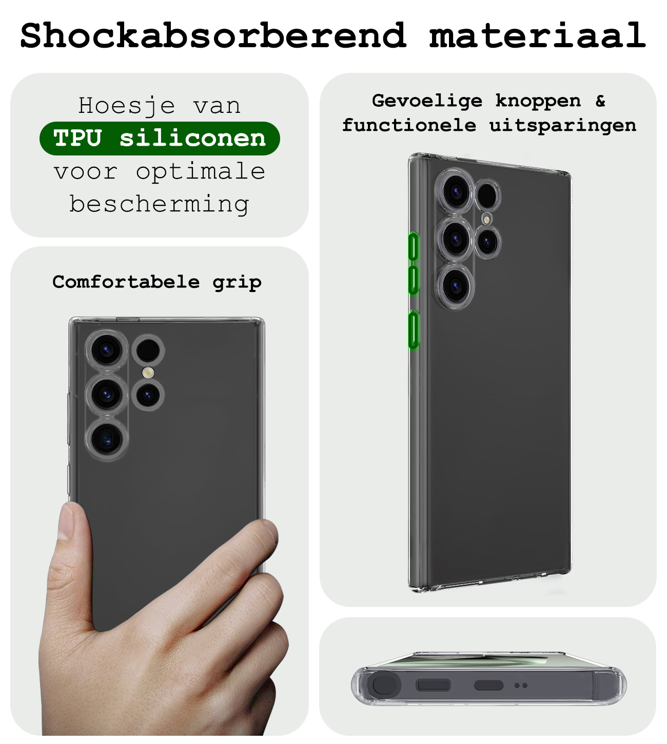 BASEY. Hoes Geschikt voor Samsung S24 Ultra Hoesje Siliconen Back Cover Case Met 2x Screenprotector - Hoesje Geschikt voor Samsung Galaxy S24 Ultra Hoes Cover Hoesje - Transparant
