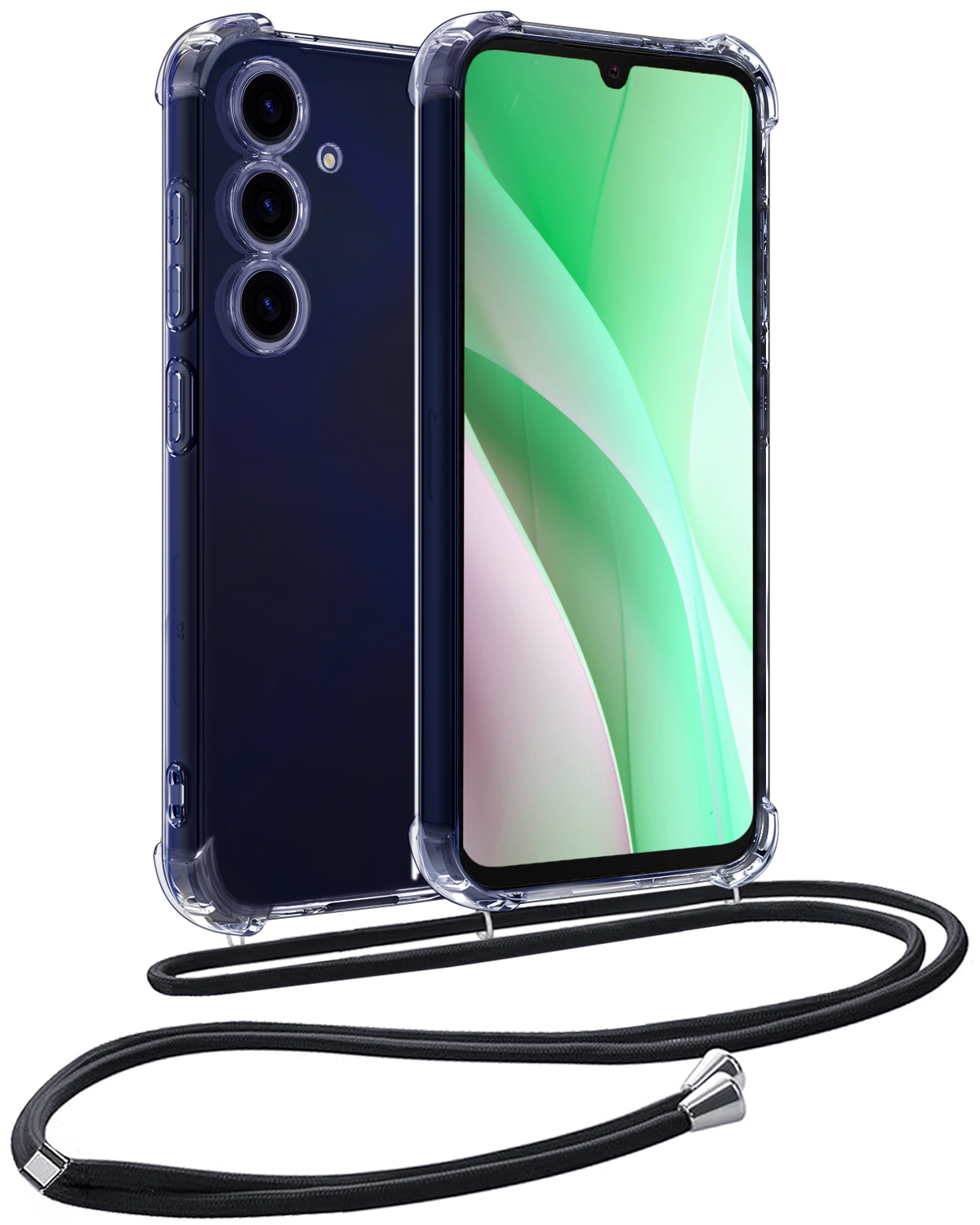 BASEY. Hoes Geschikt voor Samsung A15 Hoesje Shock Proof Case Met Koord Shock Hoes Met Koord - Hoesje Geschikt voor Samsung Galaxy A15 Hoes Cover Met Koord - Transparant