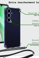 BASEY. Hoes Geschikt voor Samsung A15 Hoesje Shock Proof Case Met Koord Shock Hoes Met Koord - Hoesje Geschikt voor Samsung Galaxy A15 Hoes Cover Met Koord - Transparant