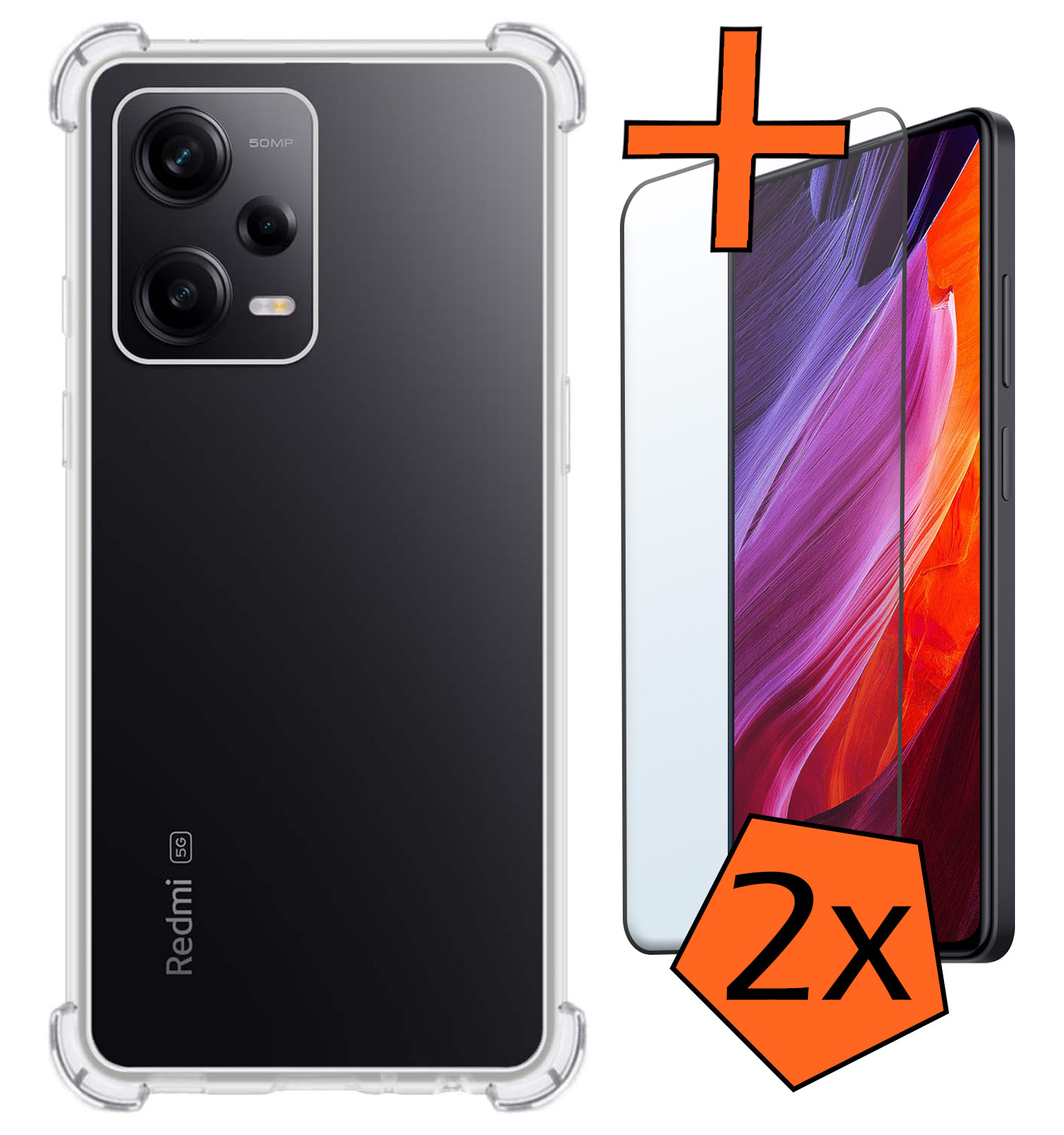 Nomfy Hoesje Geschikt voor Xiaomi Redmi Note 12 Pro Hoesje Shock Proof Cover Case Shockproof Met 2x Screenprotector - Hoes Geschikt voor Xiaomi Redmi Note 12 Pro Hoes Siliconen Back Case - Transparant