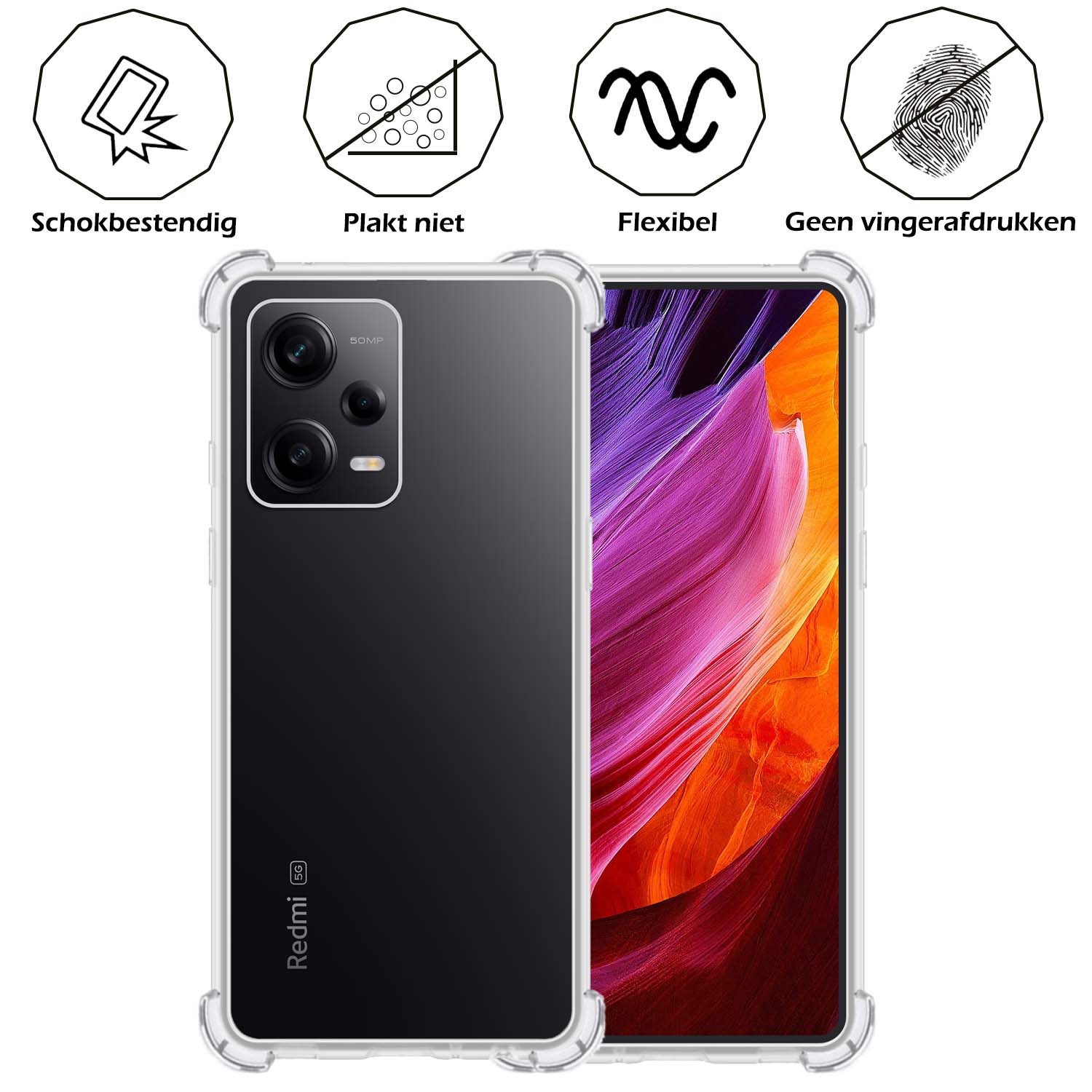 Nomfy Hoesje Geschikt voor Xiaomi Redmi Note 12 Pro Hoesje Shock Proof Cover Case Shockproof Met Screenprotector - Hoes Geschikt voor Xiaomi Redmi Note 12 Pro Hoes Siliconen Back Case - Transparant