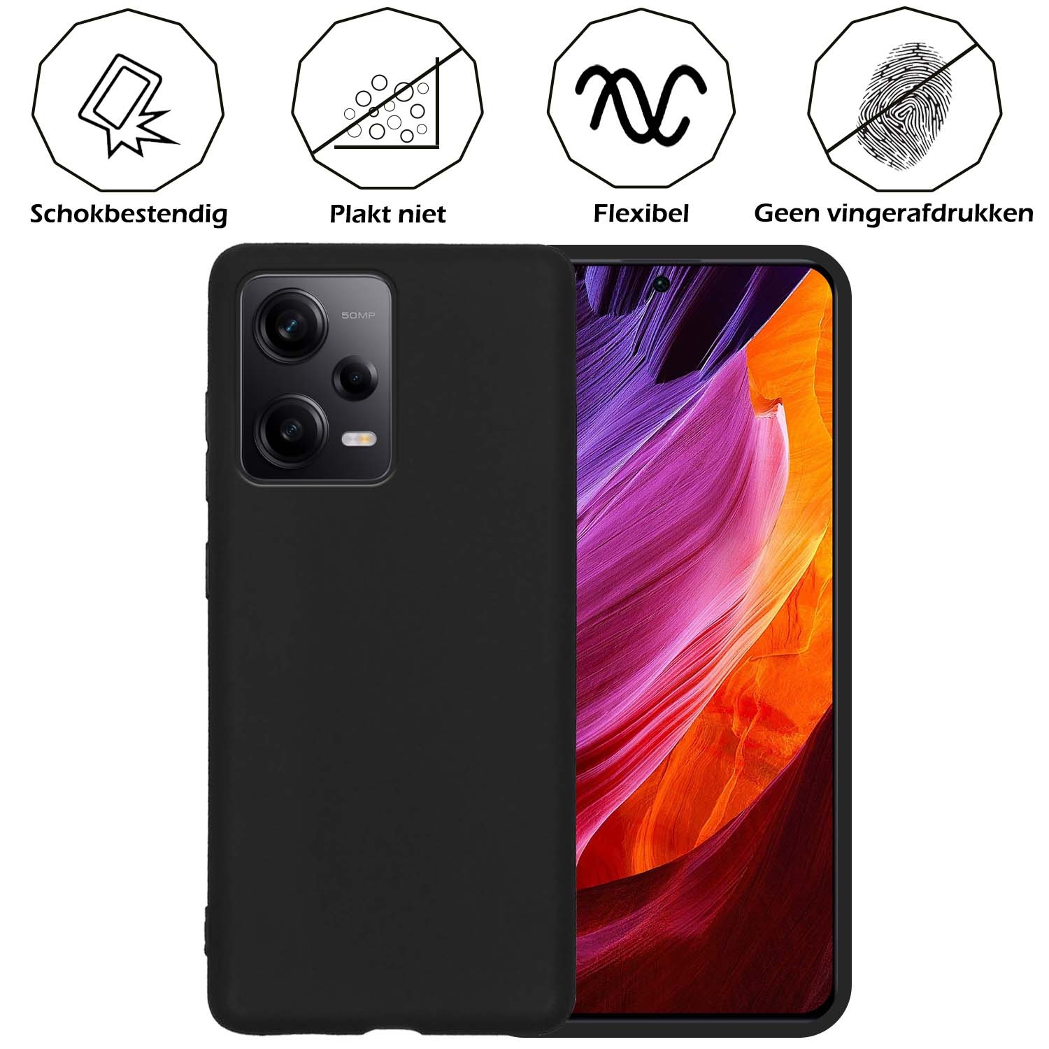 Nomfy Hoesje Geschikt voor Xiaomi Redmi Note 12 Pro Hoesje Siliconen Cover Case Met 2x Screenprotector - Hoes Geschikt voor Xiaomi Redmi Note 12 Pro Hoes Back Case - Zwart