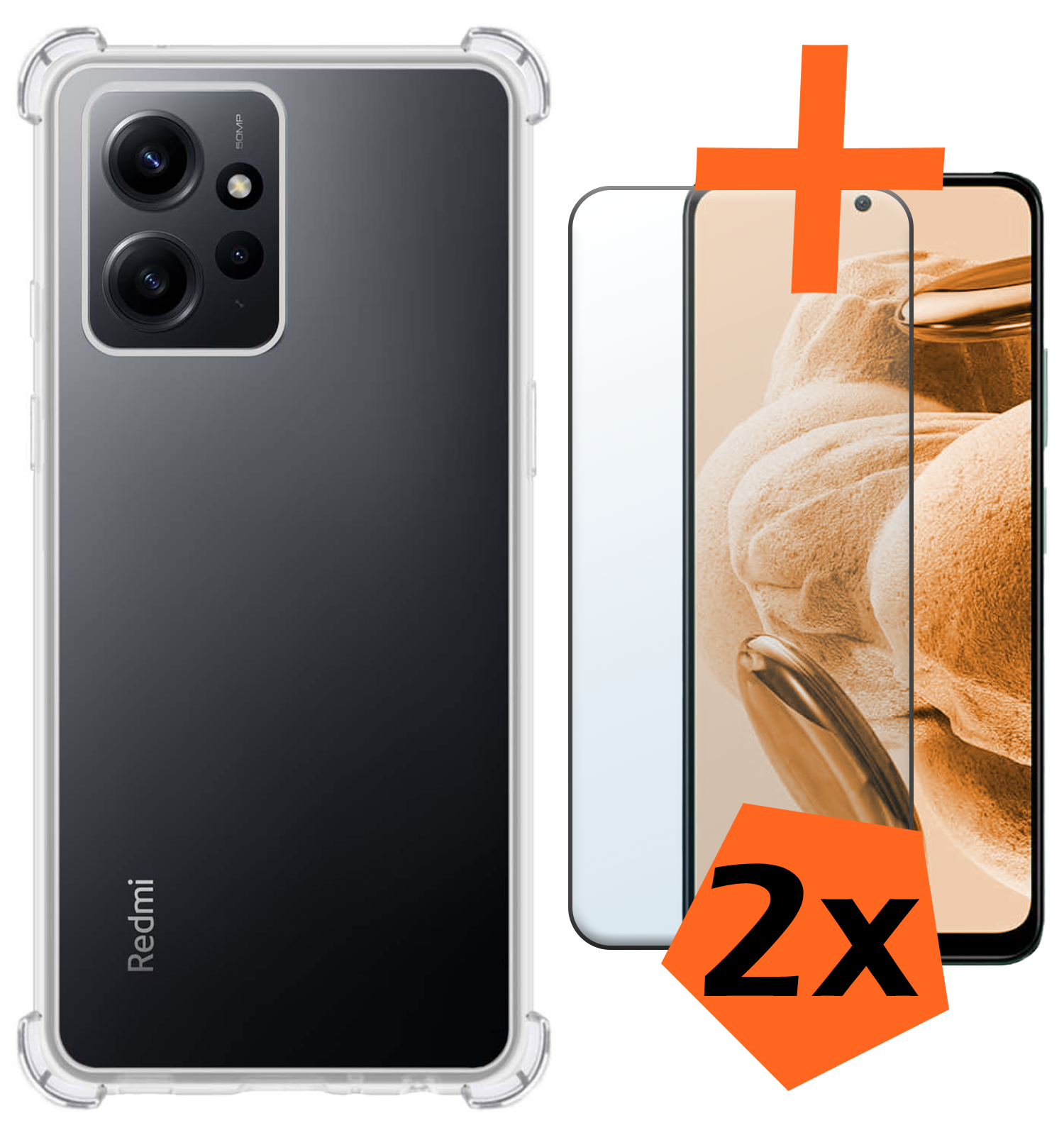 Nomfy Hoesje Geschikt voor Xiaomi Redmi Note 12 5G Hoesje Shock Proof Cover Case Shockproof Met 2x Screenprotector - Hoes Geschikt voor Xiaomi Redmi Note 12 5G Hoes Siliconen Back Case - Transparant