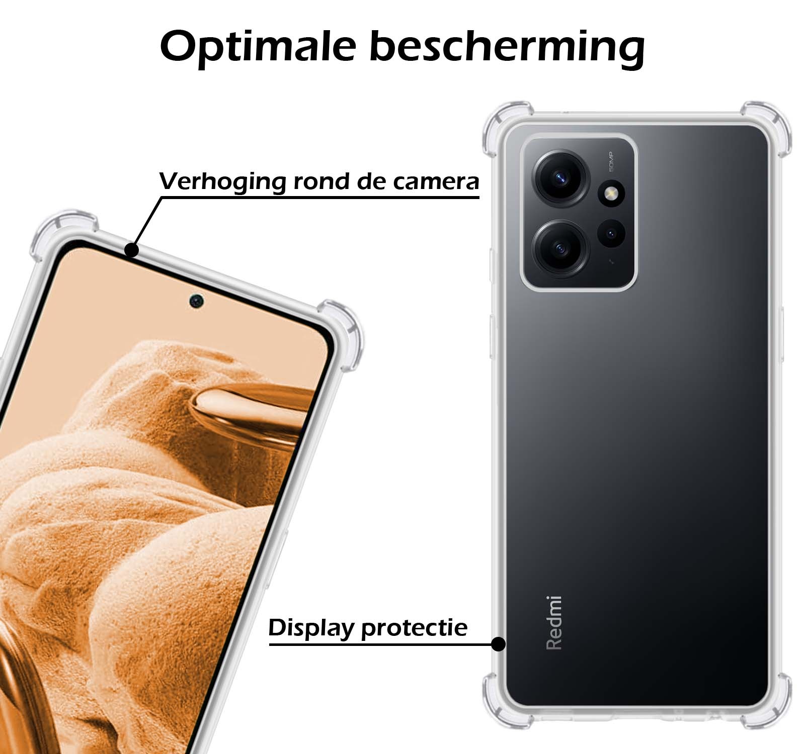 Nomfy Hoesje Geschikt voor Xiaomi Redmi Note 12 5G Hoesje Shock Proof Cover Case Shockproof Met 2x Screenprotector - Hoes Geschikt voor Xiaomi Redmi Note 12 5G Hoes Siliconen Back Case - Transparant