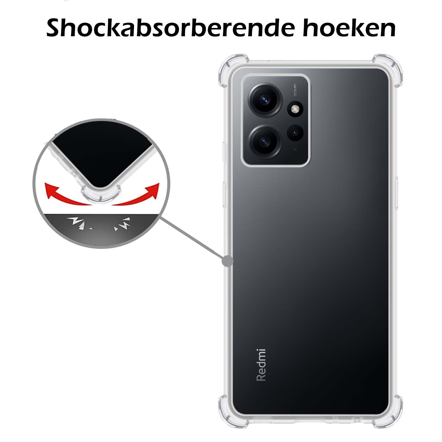 Nomfy Hoesje Geschikt voor Xiaomi Redmi Note 12 5G Hoesje Shock Proof Cover Case Shockproof Met 2x Screenprotector - Hoes Geschikt voor Xiaomi Redmi Note 12 5G Hoes Siliconen Back Case - Transparant