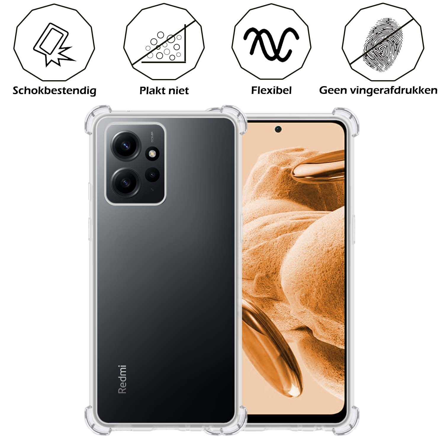 Nomfy Hoesje Geschikt voor Xiaomi Redmi Note 12 5G Hoesje Shock Proof Cover Case Shockproof - Hoes Geschikt voor Xiaomi Redmi Note 12 5G Hoes Siliconen Back Case - Transparant - 2 PACK