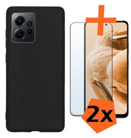 Nomfy Nomfy Xiaomi Redmi Note 12 5G Hoesje Siliconen Met 2x Screenprotector - Zwart