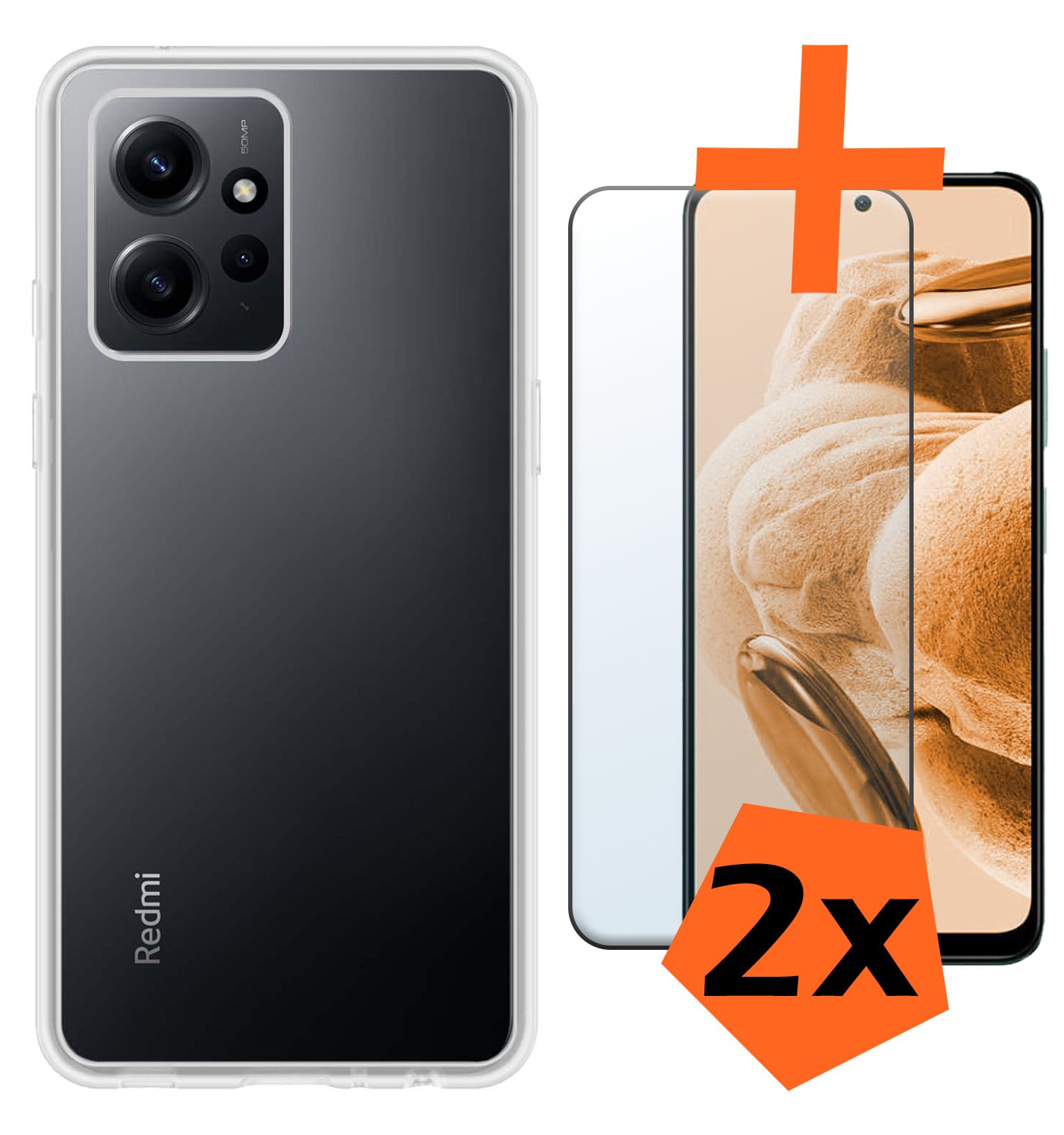 Nomfy Hoesje Geschikt voor Xiaomi Redmi Note 12 5G Hoesje Siliconen Cover Case Met 2x Screenprotector - Hoes Geschikt voor Xiaomi Redmi Note 12 5G Hoes Back Case - Transparant