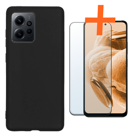 Nomfy Nomfy Xiaomi Redmi Note 12 5G Hoesje Siliconen Met Screenprotector - Zwart