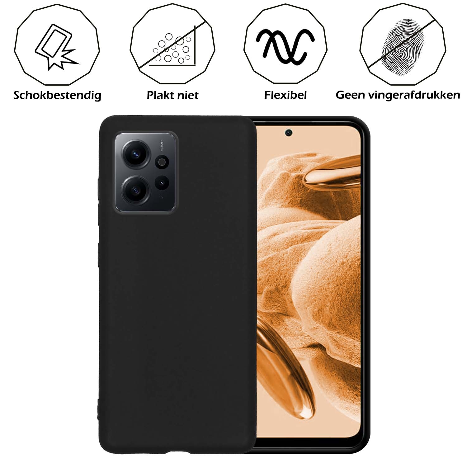 Nomfy Hoesje Geschikt voor Xiaomi Redmi Note 12 5G Hoesje Siliconen Cover Case Met Screenprotector - Hoes Geschikt voor Xiaomi Redmi Note 12 5G Hoes Back Case - Zwart