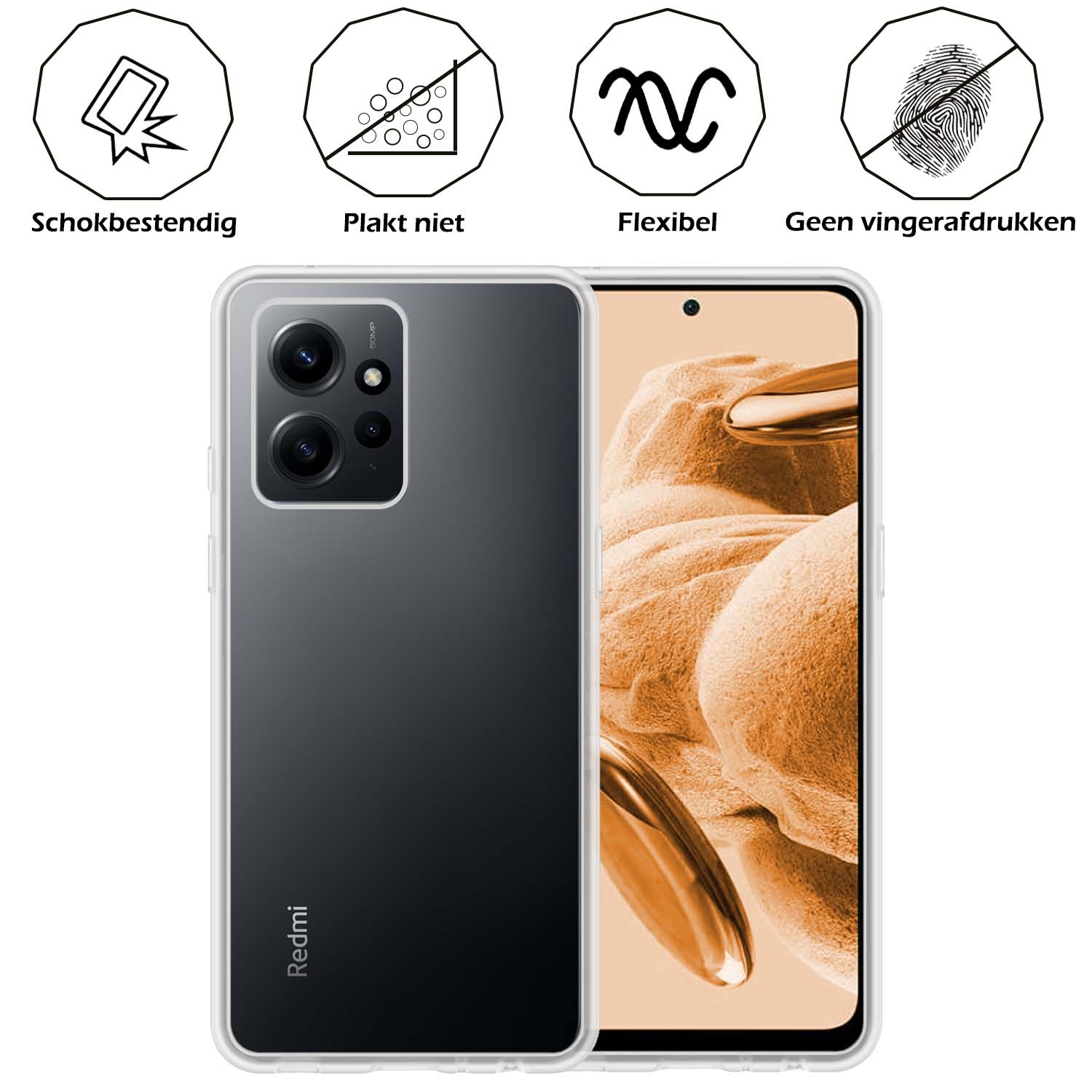 Nomfy Hoesje Geschikt voor Xiaomi Redmi Note 12 5G Hoesje Siliconen Cover Case - Hoes Geschikt voor Xiaomi Redmi Note 12 5G Hoes Back Case - 2-PACK - Transparant