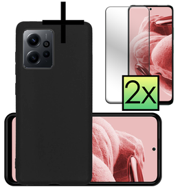 NoXx NoXx Xiaomi Redmi Note 12 4G Hoesje Siliconen Met 2x Screenprotector - Zwart