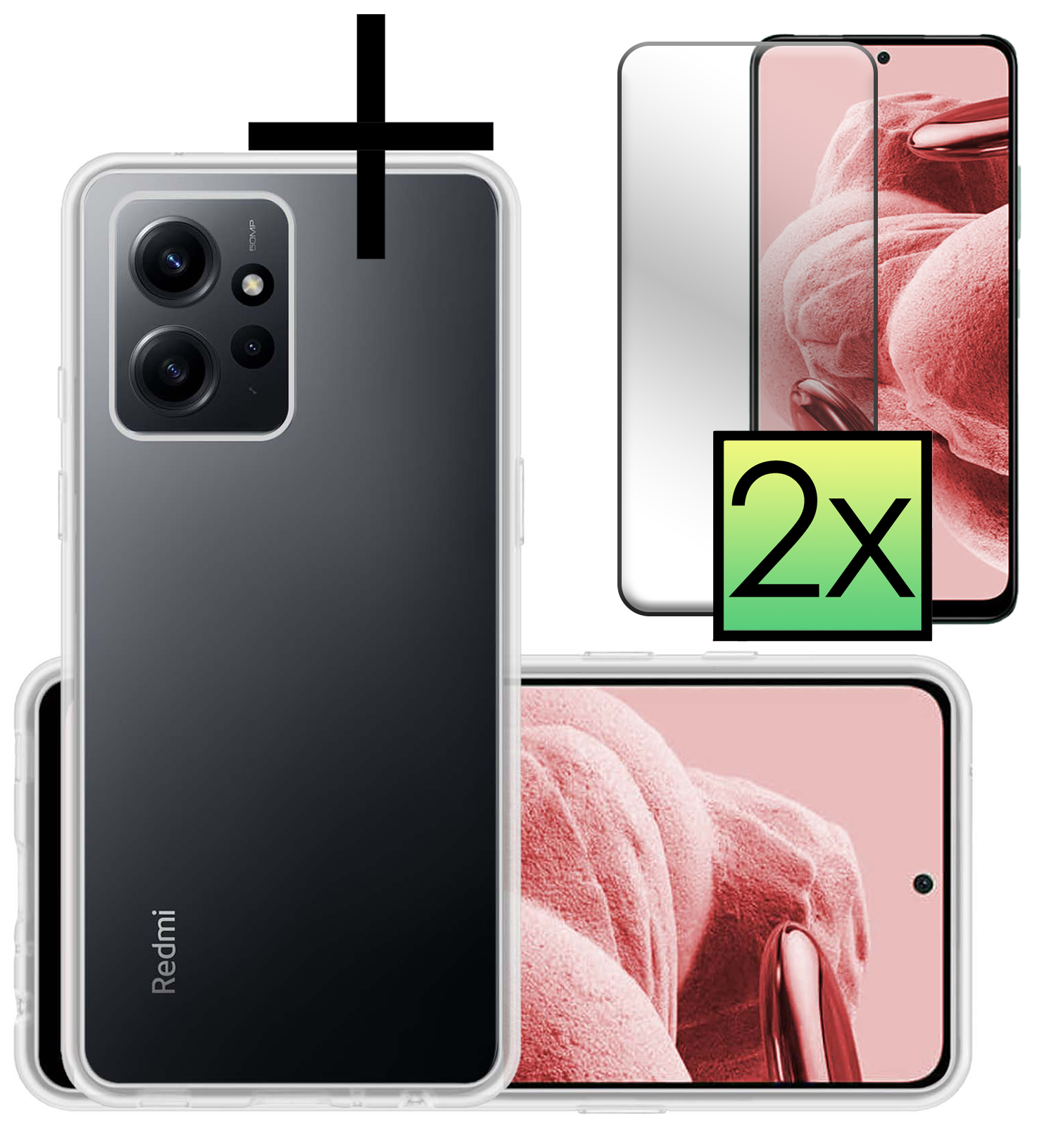 NoXx Hoes Geschikt voor Xiaomi Redmi Note 12 5G Hoesje Cover Siliconen Back Case Hoes Met 2x Screenprotector - Transparant