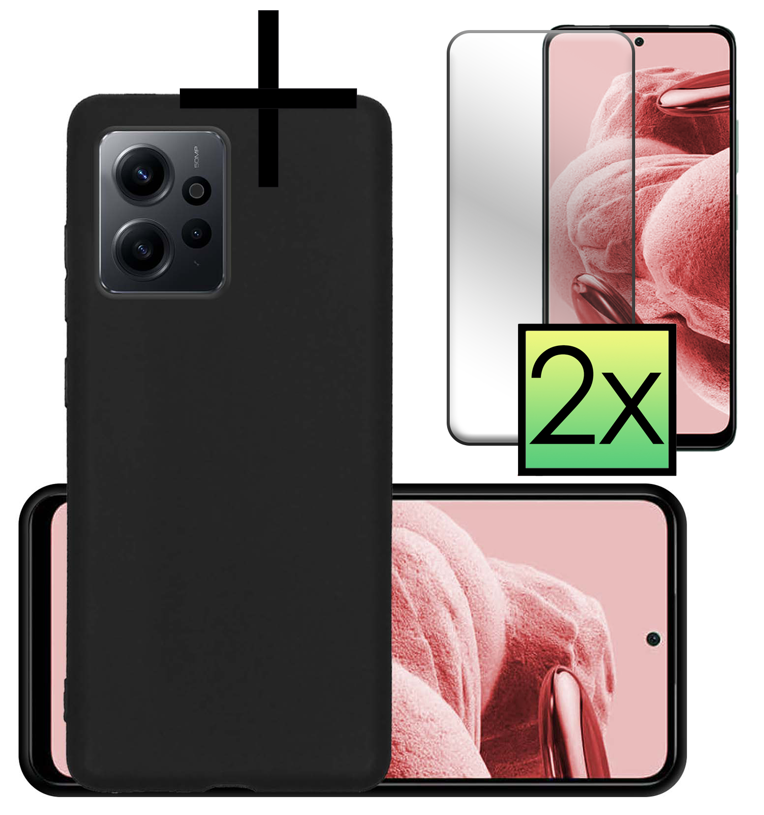 NoXx Hoes Geschikt voor Xiaomi Redmi Note 12 5G Hoesje Cover Siliconen Back Case Hoes Met 2x Screenprotector - Zwart