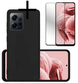 NoXx NoXx Xiaomi Redmi Note 12 5G Hoesje Siliconen Met Screenprotector - Zwart