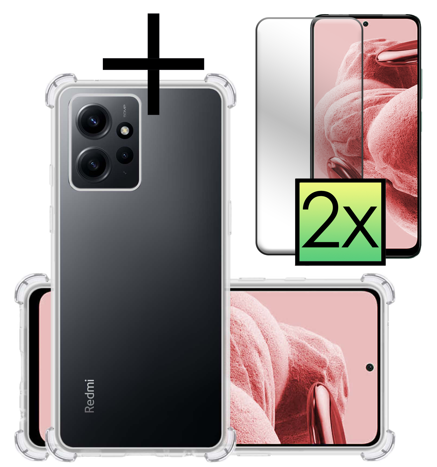 NoXx Hoes Geschikt voor Xiaomi Redmi Note 12 5G Hoesje Siliconen Cover Shock Proof Back Case Shockproof Hoes Met 2x Screenprotector - Transparant