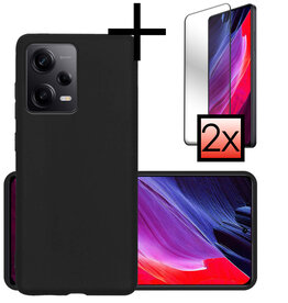 NoXx NoXx Xiaomi Redmi Note 12 Pro Hoesje Siliconen Met 2x Screenprotector - Zwart