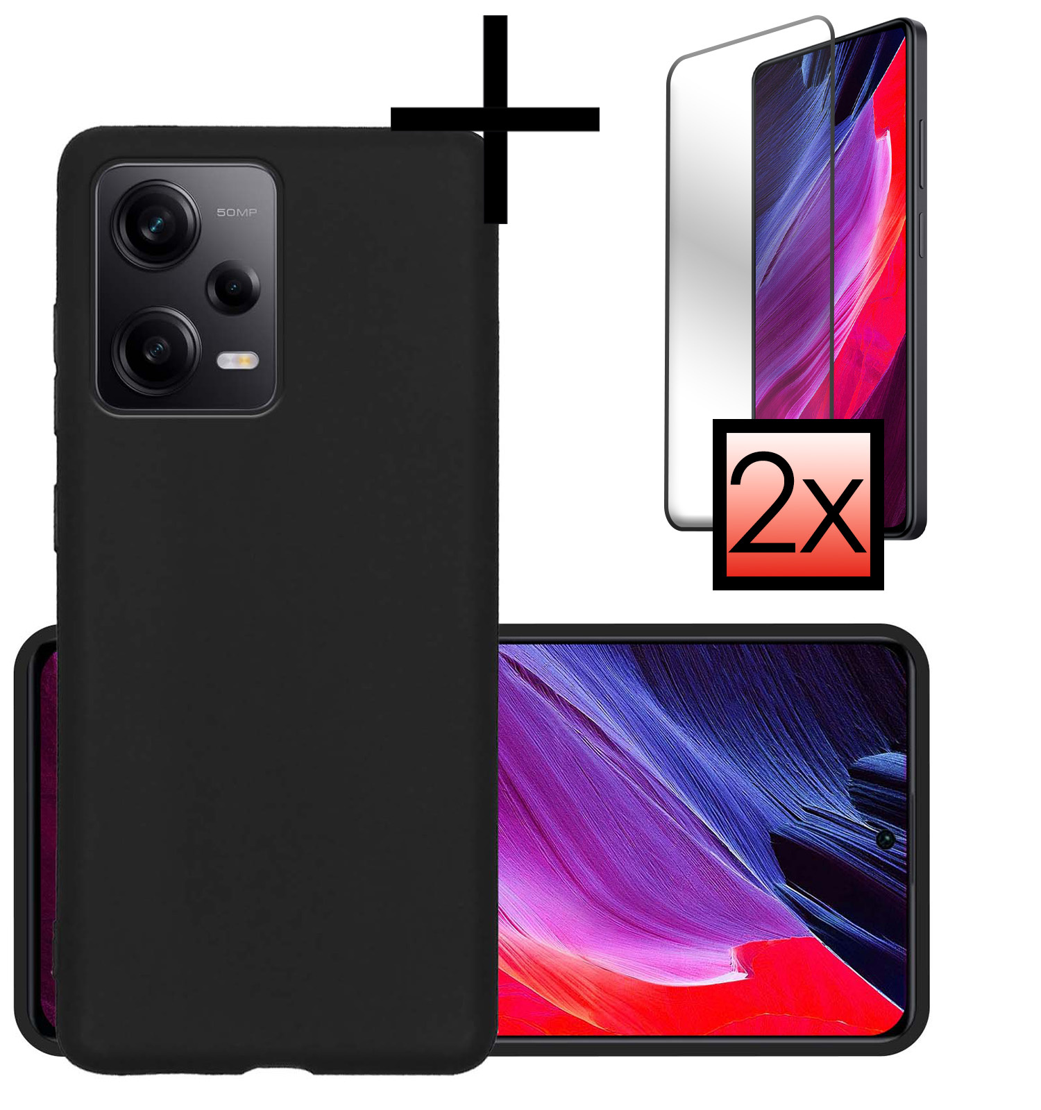 NoXx Hoes Geschikt voor Xiaomi Redmi Note 12 Pro Hoesje Cover Siliconen Back Case Hoes Met 2x Screenprotector - Zwart