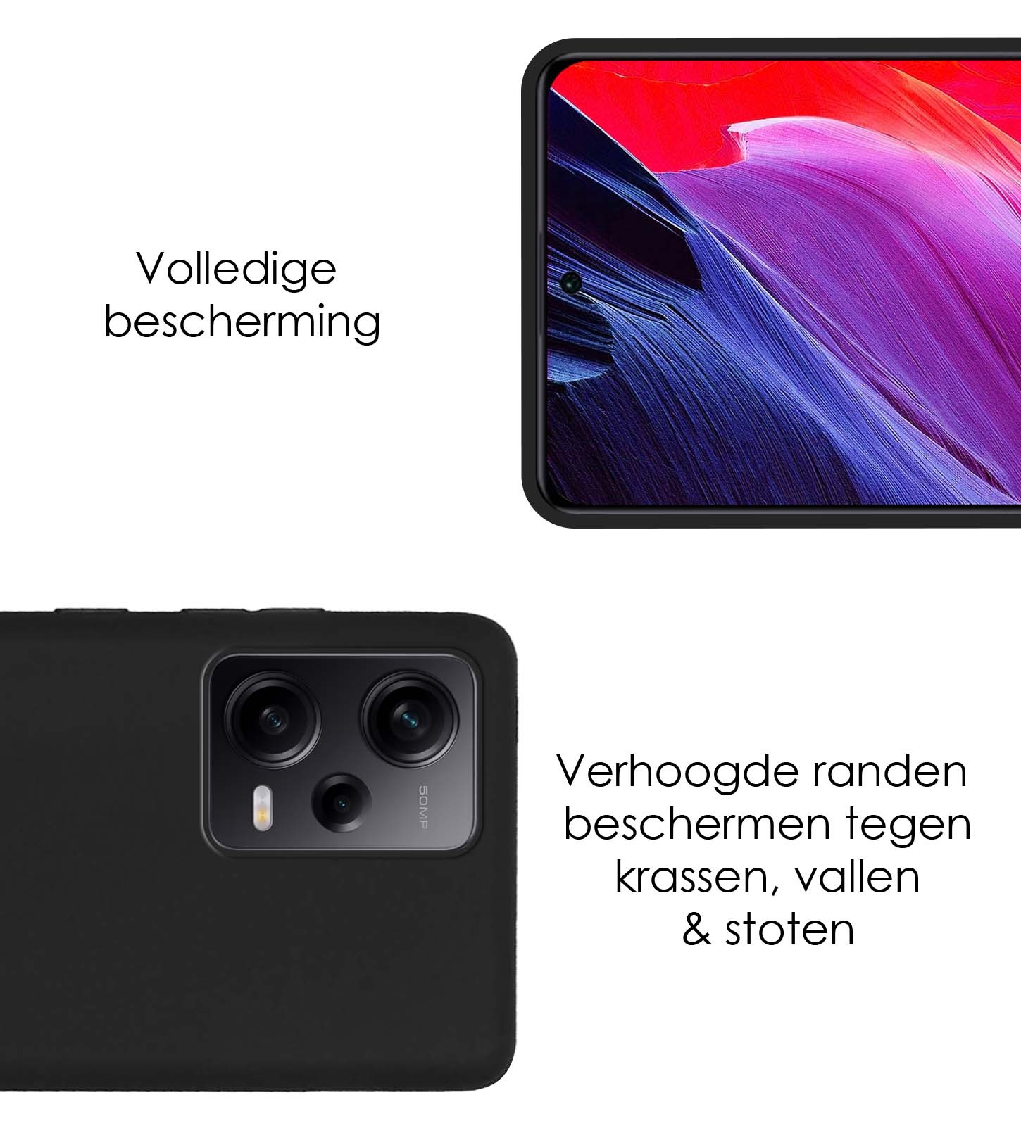 NoXx Hoes Geschikt voor Xiaomi Redmi Note 12 Pro Hoesje Cover Siliconen Back Case Hoes Met 2x Screenprotector - Zwart