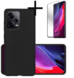 NoXx NoXx Xiaomi Redmi Note 12 Pro Hoesje Siliconen Met Screenprotector - Zwart