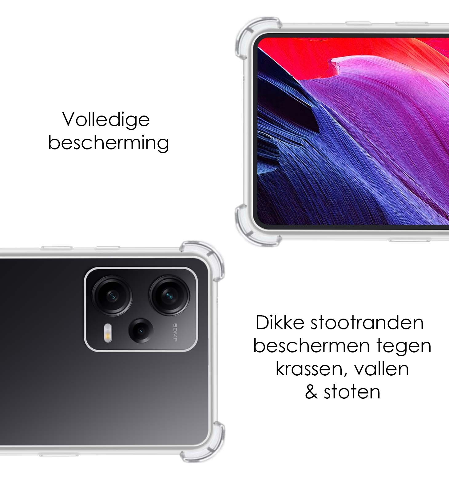 NoXx Hoes Geschikt voor Xiaomi Redmi Note 12 Pro Hoesje Siliconen Cover Shock Proof Back Case Shockproof Hoes Met 2x Screenprotector - Transparant