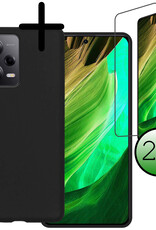 BASEY. Hoes Geschikt voor Xiaomi Redmi Note 12 Pro Hoesje Siliconen Back Cover Case Met 2x Screenprotector - Hoesje Geschikt voor Xiaomi Redmi Note 12 Pro Hoes Cover Hoesje - Zwart
