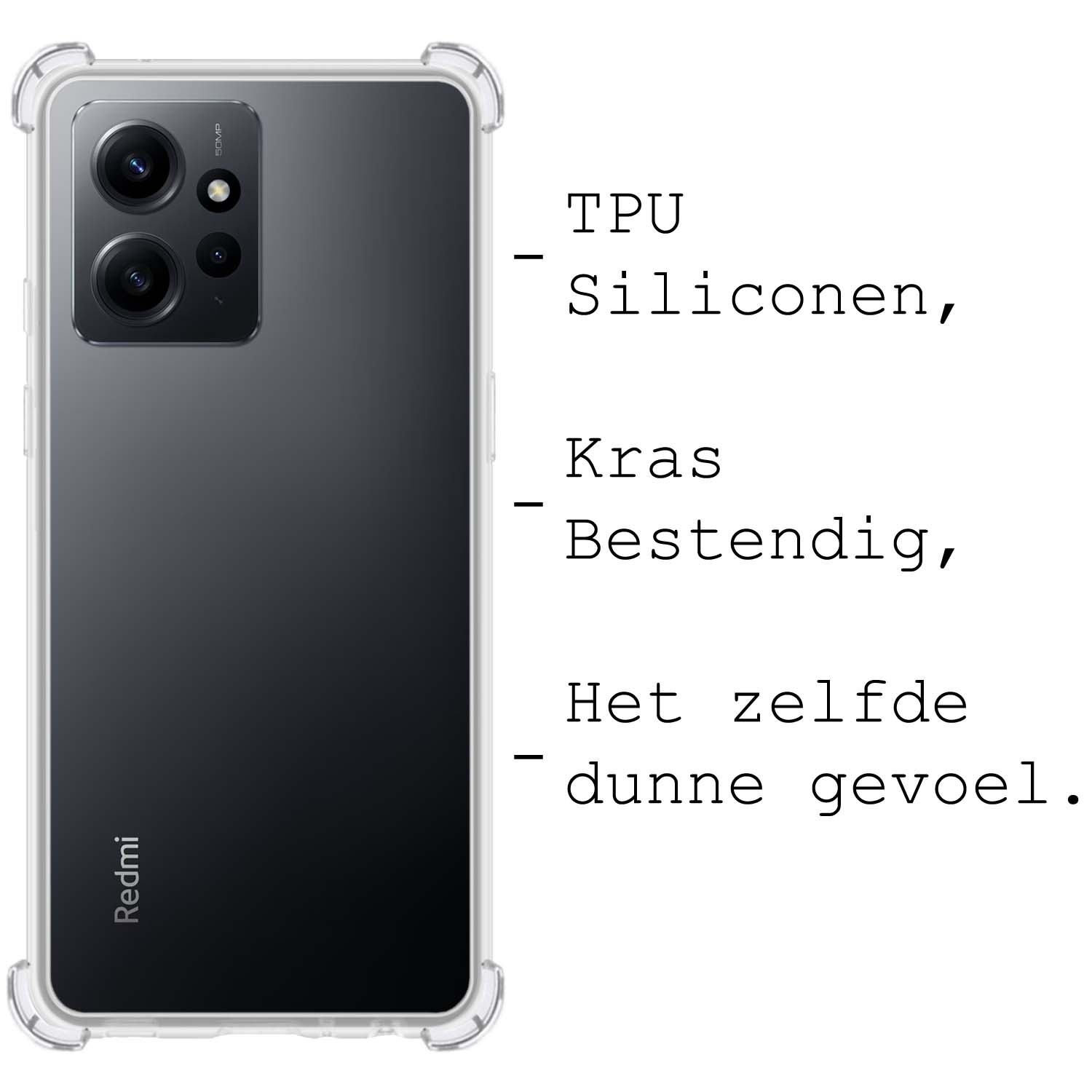 BASEY. Hoes Geschikt voor Xiaomi Redmi Note 12 5G Hoesje Shock Proof Case Hoes Siliconen Met Screenprotector - Hoesje Geschikt voor Xiaomi Redmi Note 12 5G Hoes Cover Shockproof - Transparant