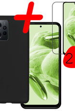 BASEY. Hoes Geschikt voor Xiaomi Redmi Note 12 5G Hoesje Siliconen Back Cover Case Met 2x Screenprotector - Hoesje Geschikt voor Xiaomi Redmi Note 12 5G Hoes Cover Hoesje - Zwart