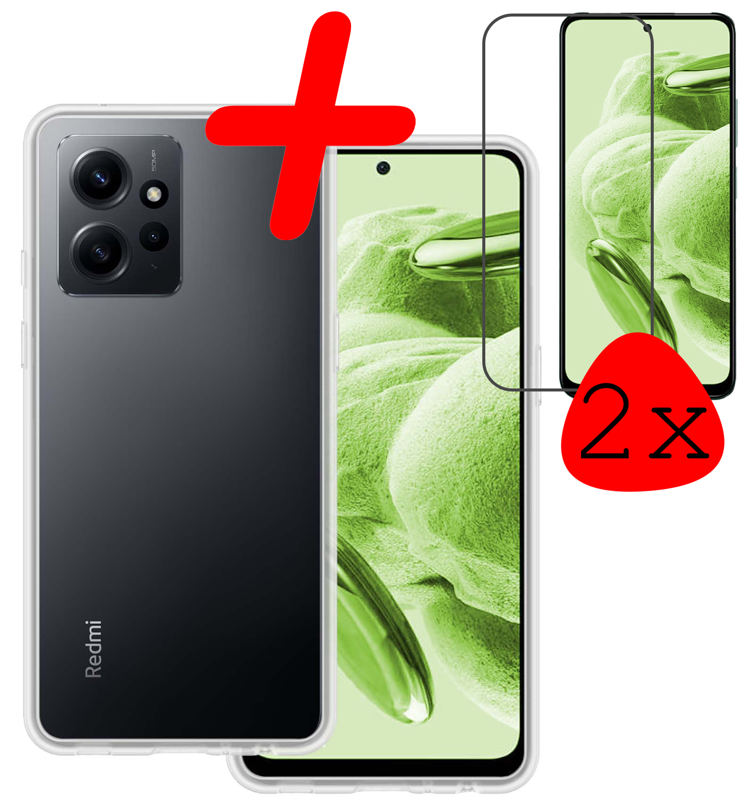BASEY. Hoes Geschikt voor Xiaomi Redmi Note 12 5G Hoesje Siliconen Back Cover Case Met 2x Screenprotector - Hoesje Geschikt voor Xiaomi Redmi Note 12 5G Hoes Cover Hoesje - Transparant