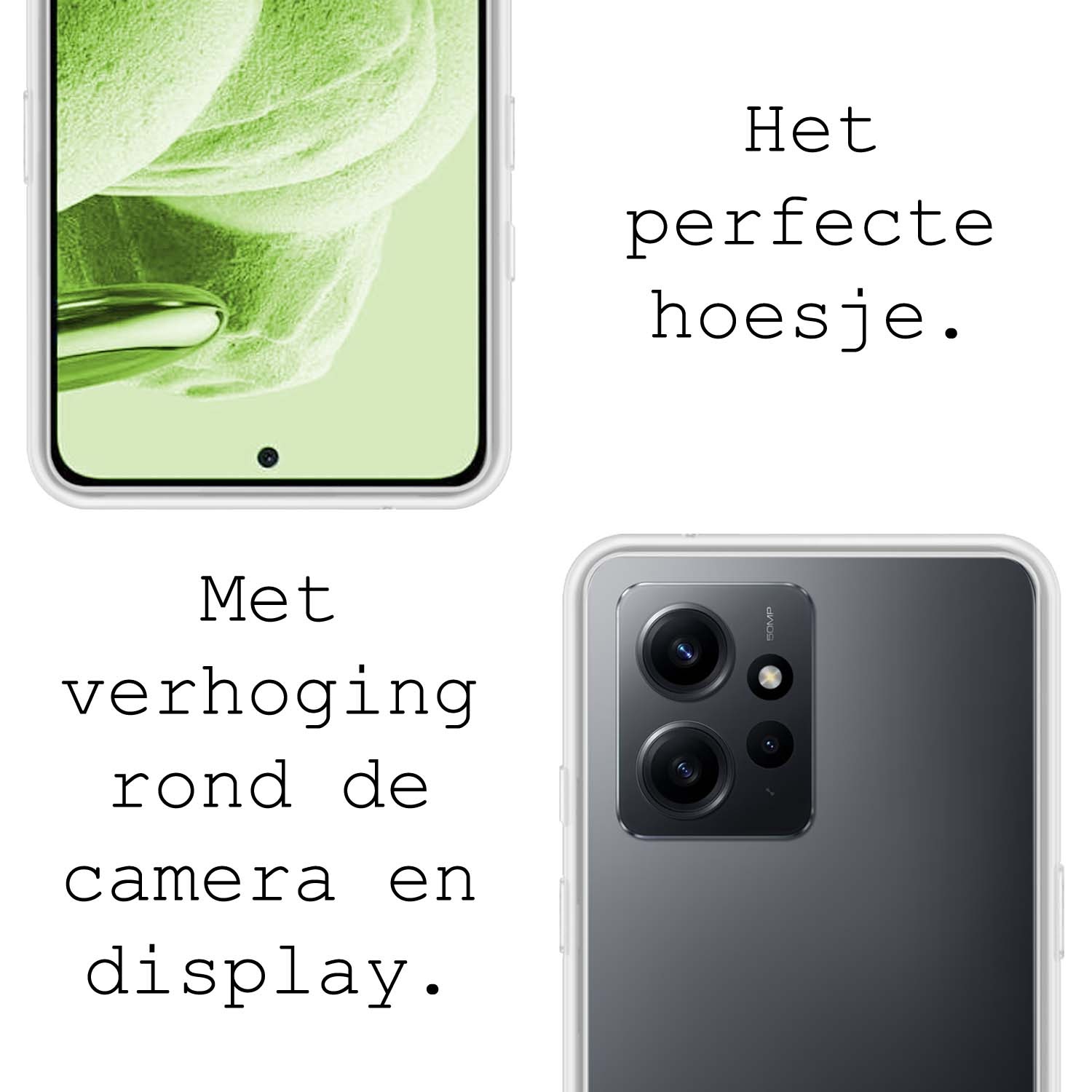 BASEY. Hoes Geschikt voor Xiaomi Redmi Note 12 5G Hoesje Siliconen Back Cover Case Met 2x Screenprotector - Hoesje Geschikt voor Xiaomi Redmi Note 12 5G Hoes Cover Hoesje - Transparant