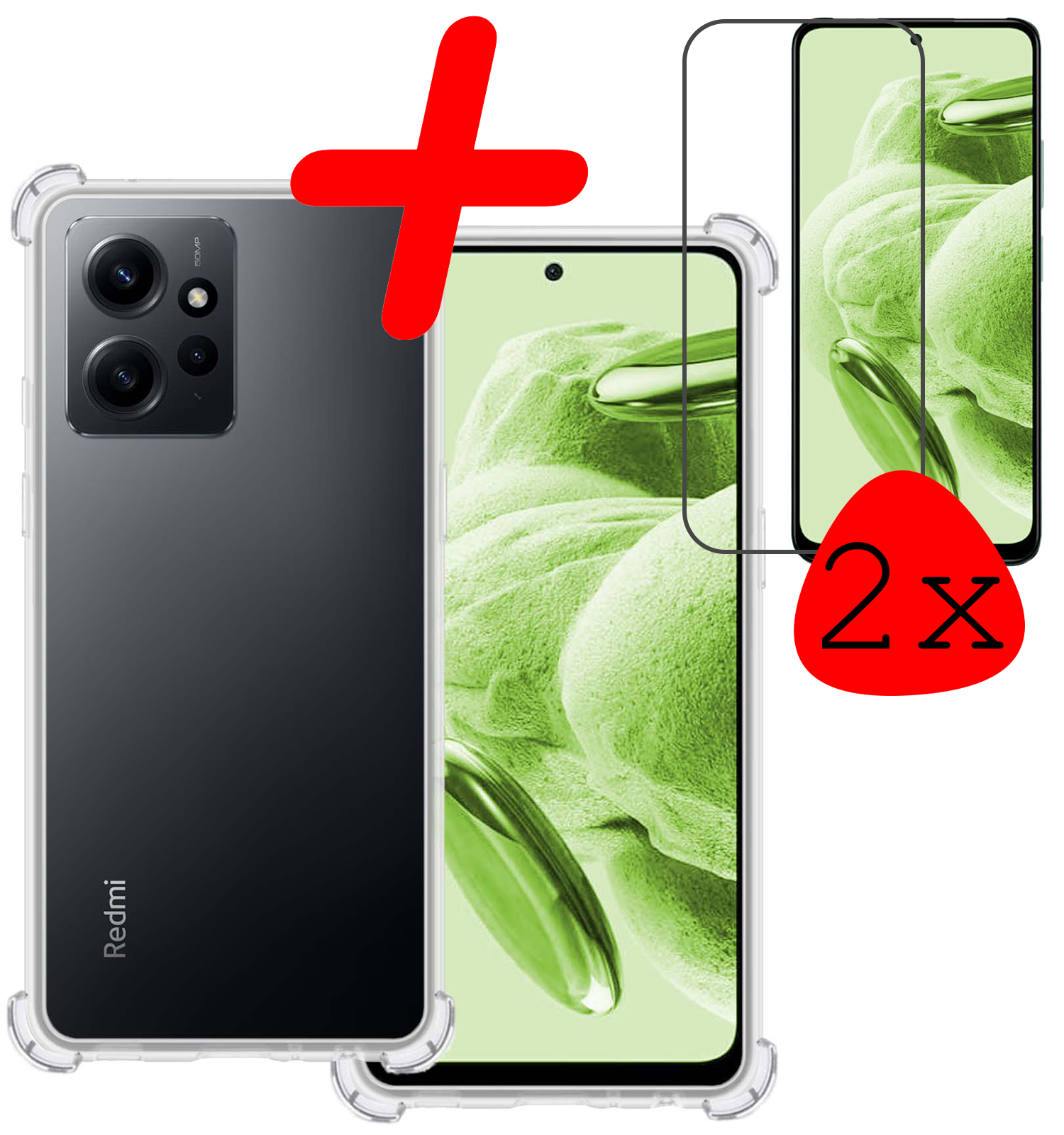 BASEY. Hoes Geschikt voor Xiaomi Redmi Note 12 4G Hoesje Shock Proof Case Hoes Siliconen Met 2x Screenprotector - Hoesje Geschikt voor Xiaomi Redmi Note 12 4G Hoes Cover Shockproof - Transparant