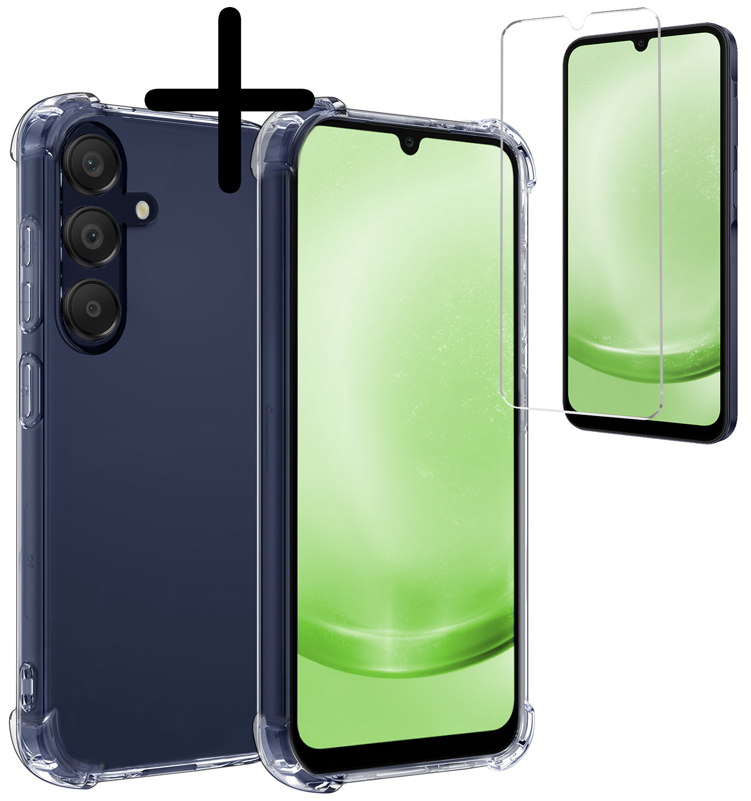 BASEY. Hoes Geschikt voor Samsung A25 Hoesje Shock Proof Case Hoes Siliconen Met Screenprotector - Hoesje Geschikt voor Samsung Galaxy A25 Hoes Cover Shockproof - Transparant