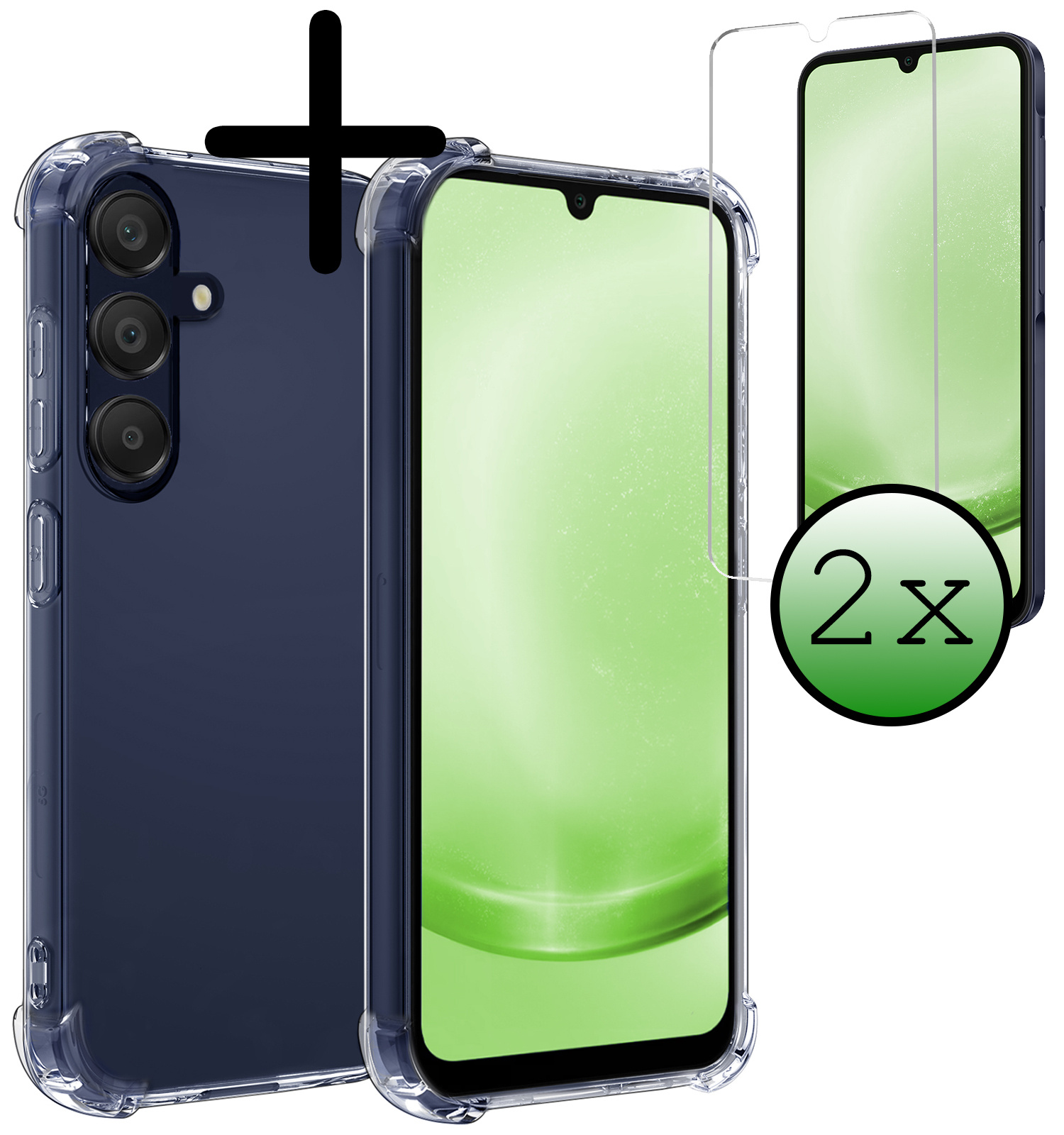 BASEY. Hoes Geschikt voor Samsung A25 Hoesje Shock Proof Case Hoes Siliconen Met 2x Screenprotector - Hoesje Geschikt voor Samsung Galaxy A25 Hoes Cover Shockproof - Transparant